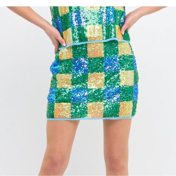 CHECKERED SEQUIN MINI SKIRT Endless Rose - Picture 1 of 6